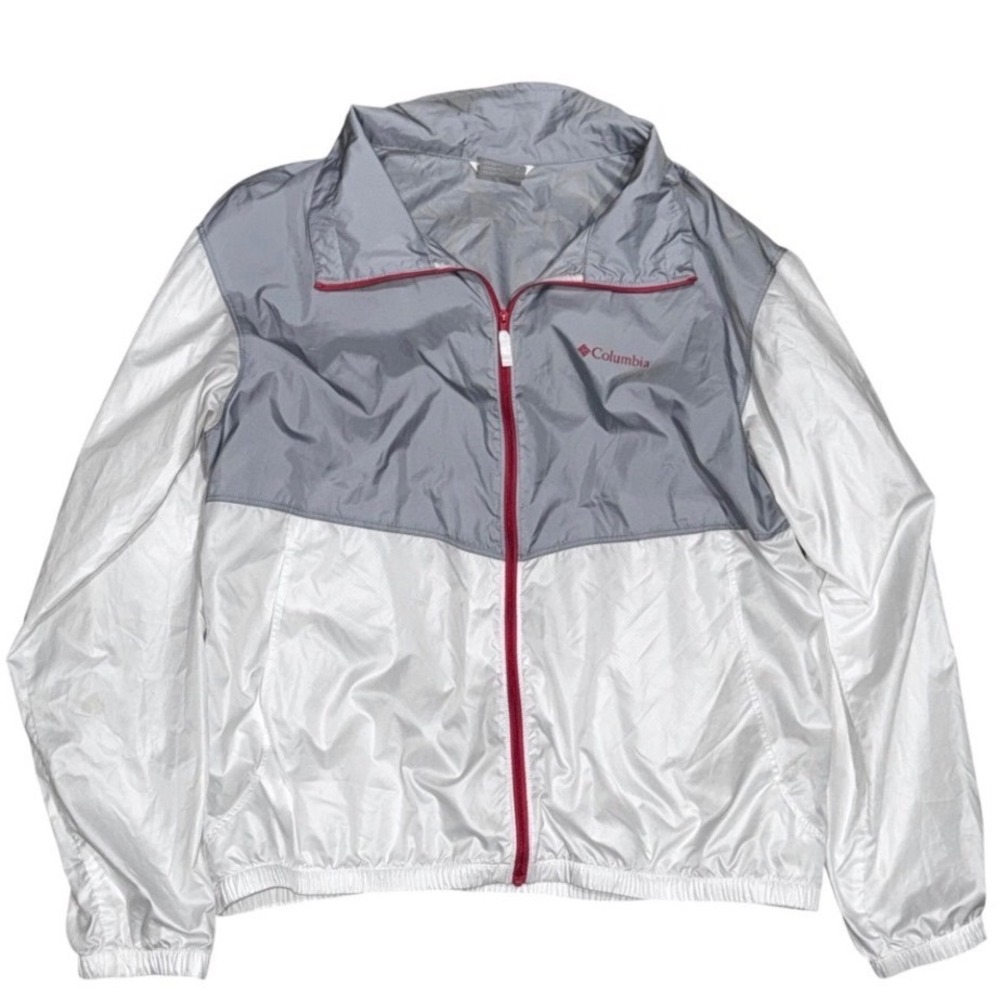 Columbia Lightweight Colorblock Full Zip Jacket Windbreaker Gray White flaw‎